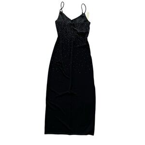 City Triangles Women 90s Elegant Black Velvet Beaded Formal Maxi Dress Sz M NWT